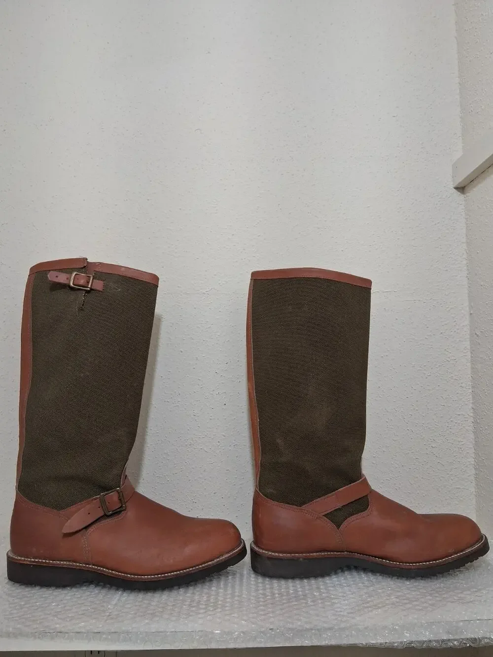 Vintage Chippewa Snake Boots Men’s 14 D Brown Leather Canvas Tall Hunting Boots